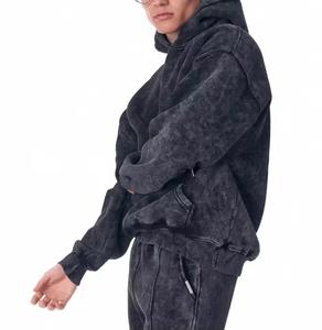 Sudadera de peso pesado Vintage de alta calidad Sun Fade Printing Sweatpants100 % Cotton French Terry Distressed Hoodie Hombres - Product Image 3