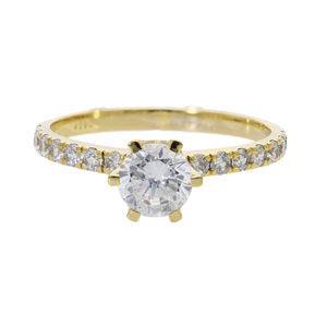 Bague de fiançailles en or 14 carats 0.98CTW diamant véritable taille ronde avec sertissage classique à six griffes et accents pavés - Product Image 1