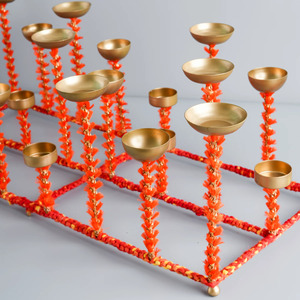 Brass Urli Bowl With Stand Floral Pattern Tea <b>Light</b> Candle Holder for Home Party Christmas Diwali Decorations Weddings Birthdays - Product Image 4