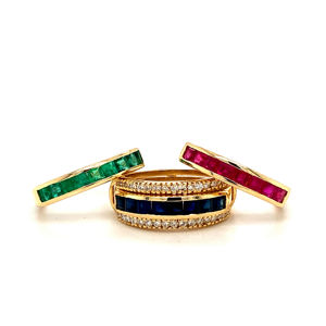 Anillo cambiable de piedras preciosas naturales de oro amarillo de 14 quilates para mujer, diamantes de varias piedras, joyería antigua para bodas - Product Image 1