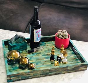 Plateau de service carré de luxe en incrustation d'os fait à la main Plateau décoratif élégant pour table et coiffeuse - Product Image 6