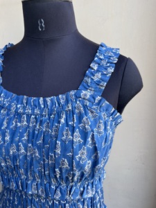 Mini vestido informal para mujer 100% algodón bloque de mano estampado Floral verano Maxi bordado técnica - Product Image 3