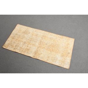 Turkish Vintage Patchwork Rug 1.6x3.3 ft <b>Brown</b> Solid <b>Wool</b> Eco-Friendly with Latex Backing - Product Image 1