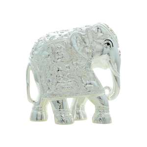 Elegante Figura de Elefante de Metal Vastu, Trompa Ascendente, Plateado, Pulido, Acabado Antiguo 3D, Moderno y Tradicional - Product Image 5