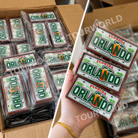 Magnet Kulkas Pelat Nomor Kendaraan Orlando Florida Kustom, Dua Lapis, 3D, Kayu MDF, Suvenir, Hadiah Wisatawan, Grosir