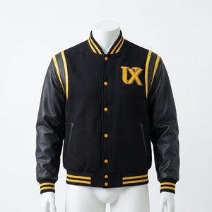 Blouson universitaire personnalisé pour homme, brodé, en mélange de laine, manches en cuir, coupe-vent, hiver, décontracté, col montant, motif uni - Product Image 1