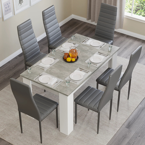 Ensemble de salle à manger en chêne de luxe, imperméable, 1 table, 6 places, durable, moderne, de haute qualité, chaises de salle à manger d'extérieur pour appartement - Product Image 1