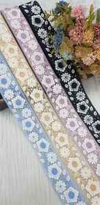 custom made floral designed embroidered thread work <b>laces</b> with multi coloured options in sequins embroidery in 2 inch width - Product Image 3