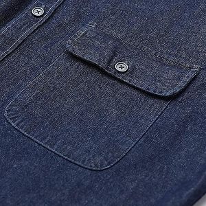 Top Vente Bleu Foncé Couleur Boutons Vers Le Bas Respirant Extensible Coton Fait Jeans Régulier Fit Poitrine Poches Denim Jeans Chemises - Product Image 4