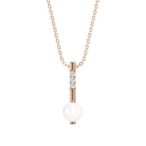 Collar con Colgante de Rosa Geométrica con Perla - CLARA, Plata de Ley 925, Bañado en Oro Rosa y Rodio, con Circonita Suiza, Regalo para Mujer - Product Image 1