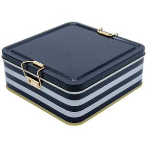 กล่องเก็บโลหะทรงสี่เหลี่ยม1.9L ตะขอลวดขนาด158x158x87มม. และฝาปิดโปร่งใสลายเส้นสีขาวดำ158x158x87มม. กล่องโลหะ - Product Image 2