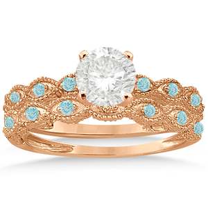 ชุดเครื่องประดับเจ้าสาวทองคำ 18K โรสโกลด์ ประดับพลอยอะความารีนโบราณ รูปทรงมาร์ควิสคลาสสิก เพชร 0.36 กะรัต ชุบทอง สำหรับงานแต่งงาน งานหมั้น หรือเป็นของขวัญ - Product Image 2