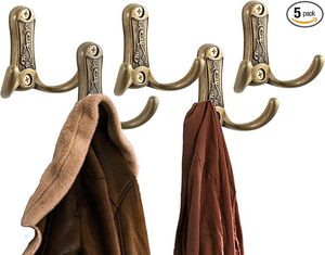 Heavy-Duty Double Prong Coat <b>Rack</b> Wood Scarf Hooks <b>Rails</b> Home Organisation Wall Mounted Living Room Bathroom Kitchen Door Use - Product Image 1