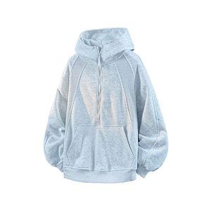 Moda logotipo personalizado Puff impresión cremallera hasta canguro bolsillo hombres pulóver de gran tamaño otoño Sudadera con capucha - Product Image 5