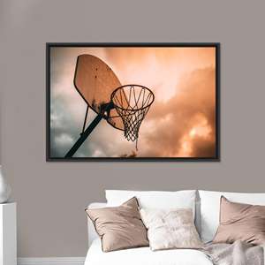 Tableau sur toile avec panier de basket pour chambre de garçon : Décoration murale imprimée, encadrée en noir - Product Image 1