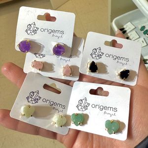 Pendientes de Botón de Cuarzo con Formas Variadas, Modernos y a la Moda, con Diseño de Corazón, Chapados en Oro, Joyería de Latón para Regalo - Product Image 1