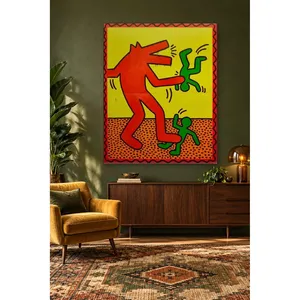 Fida Keith Haring - Figurine tête de loup et hommes verts - Impression sur toile - Product Image 2