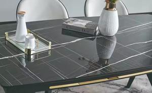 Ensemble de salle à manger moderne et élégant 1 table et 6 chaises Panneau MDF élégant et tissu métallique conçu pour la cuisine ou l'hôtel - Product Image 3