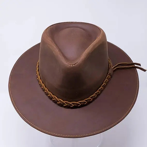 Genuine Leather Biker Cap Classic Style <b>Flat</b> Top <b>Hat</b> Full Grain Leather USA Europe Market Trending Top - Product Image 1
