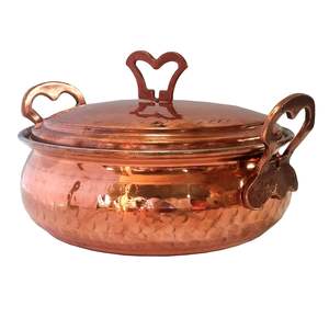 Copper serving <b>pot</b> with sturdy brass handles for easy carrying serving hot curries dals <b>biryani</b> rice dishes everyday use - Product Image 4