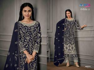 Costume de créateur Salwar Kameez Stone Dupatta vêtements indiens broderie travail filet en soie vêtements pour femmes - Product Image 2