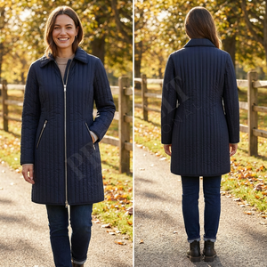 Apparel Custom Heavy Weight Long Vertical Pattern Quilted Winter Coat Full Zip Padded <b>Jacket</b> Casual Warm Quilted Coats Women's - Product Image 6