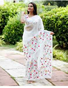 Dernier Style de femmes tissé à la main pur tissé Organza coton Blouse tissé à la main soie Saree fil travail bas prix indien Sarees - Product Image 2