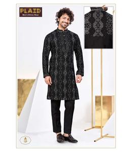 Kurta de seda suave de lujo con bordado tradicional diseñado para ropa de hombre ceremonial para hombres - Product Image 2