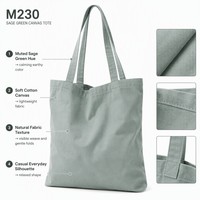 Sac fourre-tout en toile pour femme, grand sac à bandoulière, logo personnalisé, vert sauge uni, sac de courses réutilisable