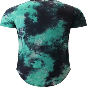 KLIEGOU Men's High Quality Hip Hop Gym Fitness T-Shirt Custom Printed <b>Tie</b>-Dyed Curve Hem <b>Knitted</b> Fabric - Product Image 2