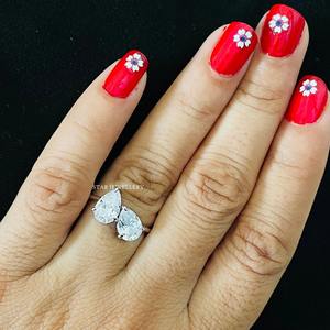 14K แหวนทองคำแท้2ลูกแพร์ CVD IGI ได้รับการรับรองเพชร Toi et Moi แหวนหมั้นแหวนหมั้นเพชรสองชิ้นรูปลูกแพร์ - Product Image 5