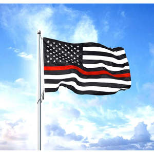 Bandera de bombero con línea roja delgada, 3x5, estrellas bordadas, rayas cosidas, en honor a los primeros socorristas, bandera resistente con 2 brases - Product Image 1