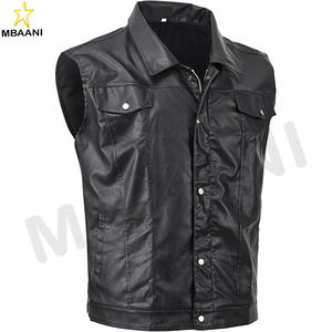 Gilet sans manches en simili cuir PU à fermeture éclair pour homme, veste de motard - Product Image 2