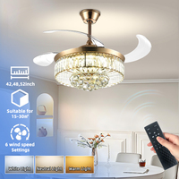 Lustre LED télécommandé 3 lames 2 couleurs éclairage à intensité variable 6 vitesses moteur à courant continu silencieux ventilateurs de plafond chambre cuivre