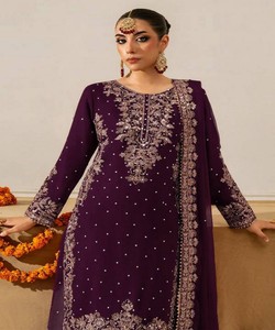 ÚLTIMA CODIFICACIÓN DE GEORGETTE y SECUENCIA MOTI TRABAJO TOP PALAZZO DUPATTA DESGASTE FESTIVA PRECIO AL POR MAYOR ROPA ÉTNICA VINO RAYÓN - Product Image 2