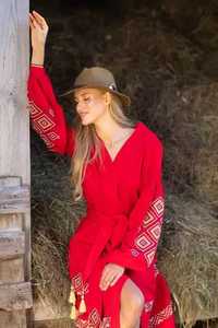 เดรสยาวสไตล์ยูเครนสำหรับผู้หญิง, เดรสลำลองสไตล์โบฮีเมียนเดรส100% ผ้าฝ้ายธรรมชาติปักคอวีสำหรับวันหยุดใหม่ - Product Image 3