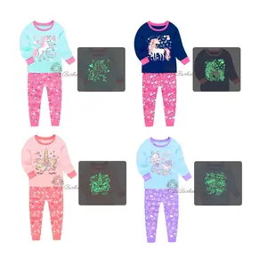 Customized kids pajamas Unicorn Girls pajamas princess children sleepwear size 3-12Y glow in the dark kids pyjamas