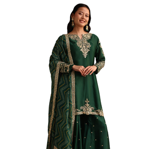 Verde Zari lavoro Palazzo tuta con Organza Dupatta all'ingrosso donna abbigliamento etnico OEM fornitore di abbigliamento personalizzato per feste - Product Image 3