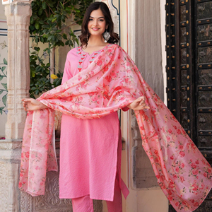 ชุดเสื้อถักคอตตอนลายลูกพีชผ้าคอตตอนพร้อม dupatta แบบปัก - Product Image 3