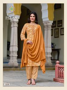 Último traje de diseñador Estilo moderno Estampado de lámina y parte inferior Kurti Pant & Dupatta Fancy Bordado Trabajo Compras en línea India - Product Image 4