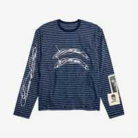 T-shirt unisexe rayé à manches longues, col rond côtelé, 100 % coton tricoté, lavé, anti-plis, coupe décontractée, style streetwear quotidien