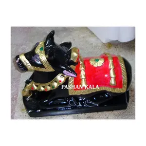 Estátua de Nandi em mármore preto, ídolo Shiv Parivar, decoração para casa e escritório, para a família Shiva, feita à mão, Deus e Nandi Puja