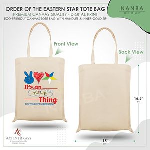 OES Masonic Shriner Canvas <b>Tote</b> <b>Bag</b> Waterproof Digital Print <b>with</b> Embroidery Reusable Shopping <b>Bag</b> and Rose Gold <b>Zip</b> - Product Image 3