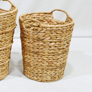 Artex Dong Thap Eco-Friendly Rustic <b>Woven</b> Water Hyacinth Fish Bone Weave Tall Round <b>Laundry</b> Storage <b>Baskets</b> Set of 3 - Product Image 5