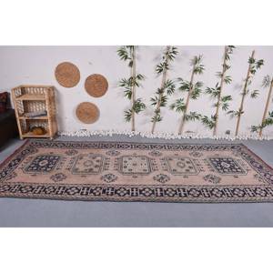 Alfombra turca Vintage de área grande clásica Beige negro 4.6ft X 11.3ft Rectángulo Patchwork lana látex ecológico comedor alfombra - Product Image 1