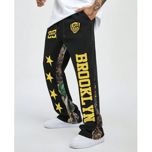 Streetwear personnalisé de haute qualité pour hommes, pantalons de survêtement évasés en coton, pantalons de survêtement évasés avec cordon de serrage empilés - Product Image 1