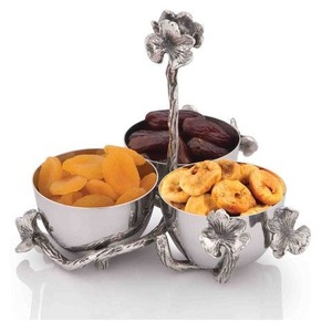 Dos cuencos con soporte para hojas Cuencos de acero para servir frutas secas Cuenco decorativo Vajilla Centro de mesa Regalo - Product Image 3