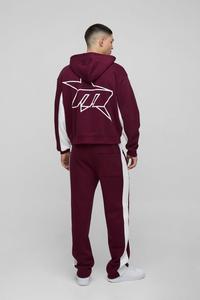 Nouveau design Bourgogne Oversize Boxy Fit Star Panelled Zip Up Through Hoodi pour hommes coton mélangé les plus vendus hommes Hoodies - Product Image 4