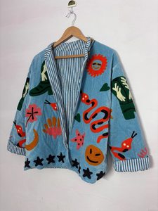 Handmade Suzani Embroidered Cotton <b>Jacket</b> <b>Kantha</b> Stitch Bohemian CoatEmbroidered Velvet <b>Jacket</b> - Product Image 4
