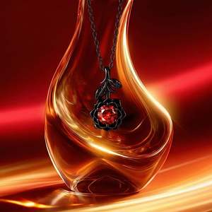 Jeulia Custom Gothic Black Lotus Necklace with Birthstone Diamond in Gold Plated <b>Titanium</b> <b>Chain</b> - Product Image 6